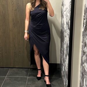 Navy Blue One Shoulder Long Cocktail Dress - XL